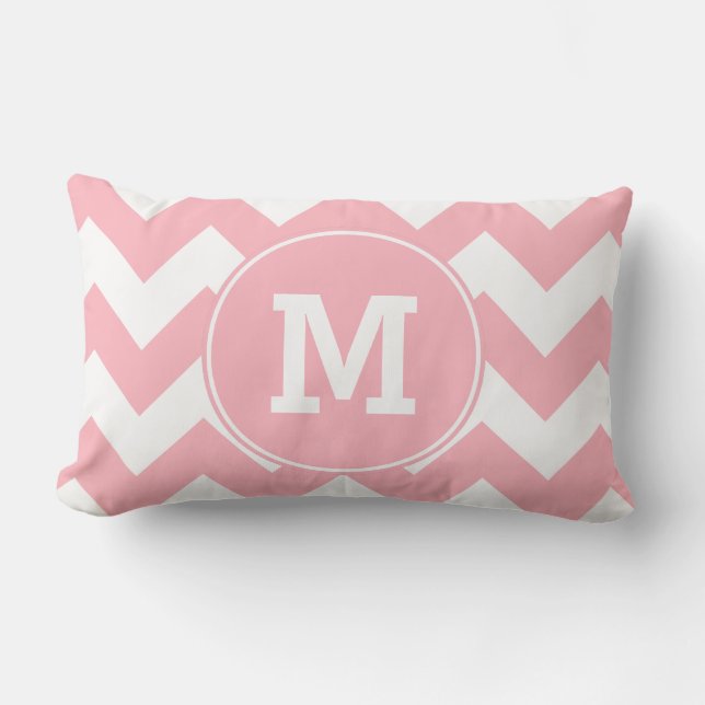 Monogrammed Light Pink Zigzag Pattern Lumbar Cushion (Front)