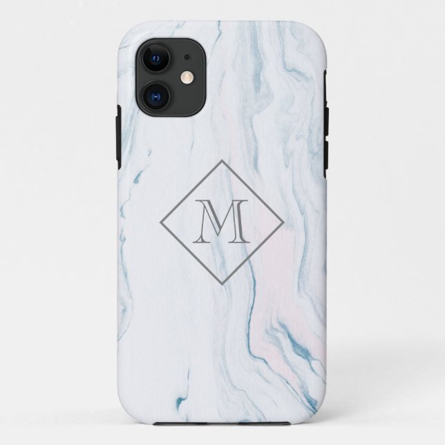 Monogrammed Light Tones Marble Stone Pattern Case-Mate iPhone Case (Back)