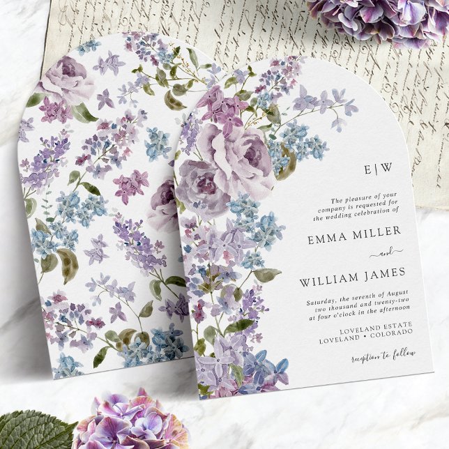 Monogrammed Lilac Arch Wedding Invitation (Monogrammed Lilac Floral Arch Wedding Invitation by Painted Paperie
)