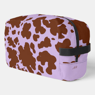 Monogrammed Lilac Purple and Brown Cow Skin Print Dopp Kit