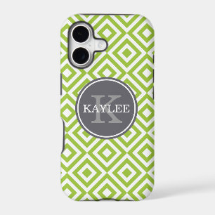 Monogrammed Lime Green Geometric Diamond Pattern