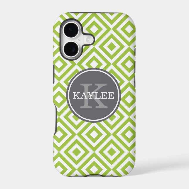 Monogrammed Lime Green Geometric Diamond Pattern (Back)