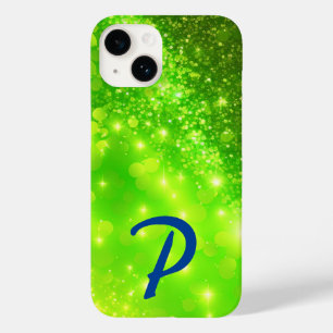 Monogrammed Lime Green Holographic Glitter Case-Mate iPhone 14 Case
