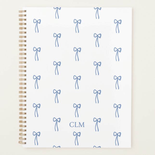 Monogrammed Little Bow Blue Planner (Front)