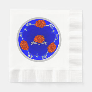 Monogrammed Lotus Blossom - Blue, Red, Silver Napkin