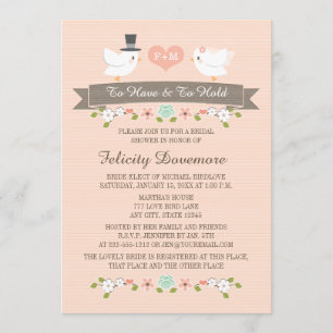 Monogrammed Love Birds Bridal Shower Invitation