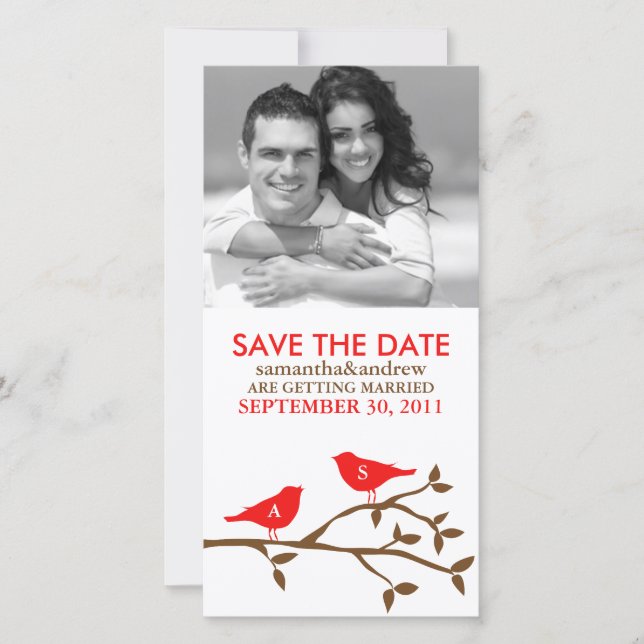 Monogrammed Love Birds Save the Date (Front)