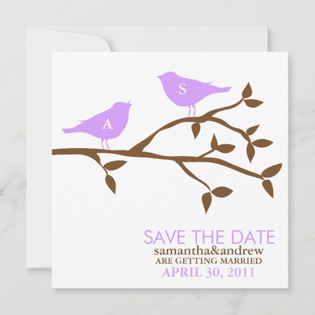 Monogrammed Love Birds Wedding Save the Date Invitation (Front)