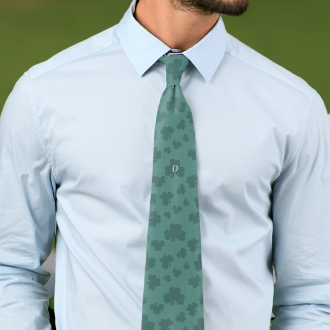 Monogrammed Lucky Green Shamrock Pattern Neck Tie (We all need a bit of extra luck in our lives. With this shamrock tie, you'll get some (possibly))