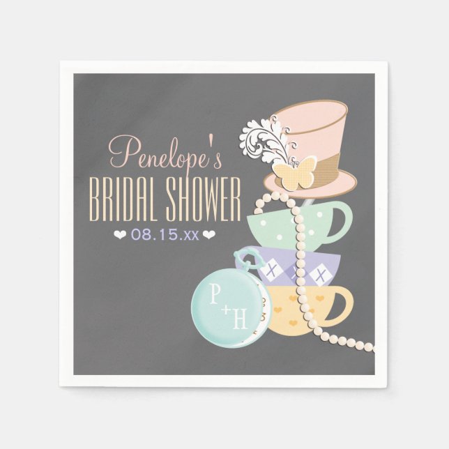 Monogrammed Mad Hatter Bridal Shower Napkin (Front)