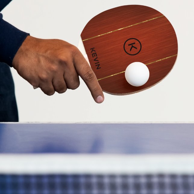 Monogrammed Mahogany Wood Texture Ping Pong Paddle (Insitu)