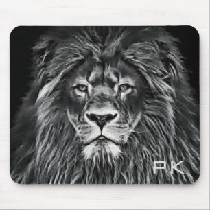Monogrammed Majestic Gray Lion Mouse Pad
