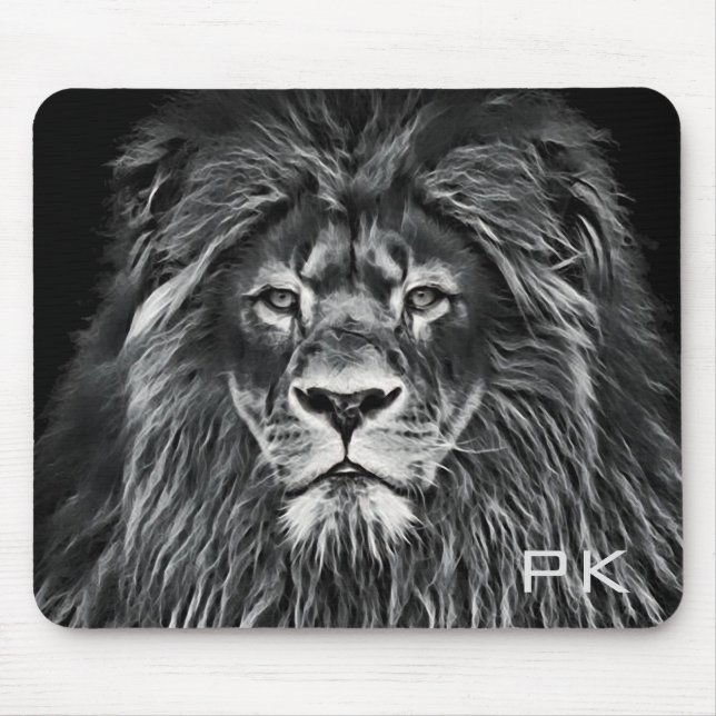 Monogrammed Majestic Gray Lion Mouse Pad (Front)