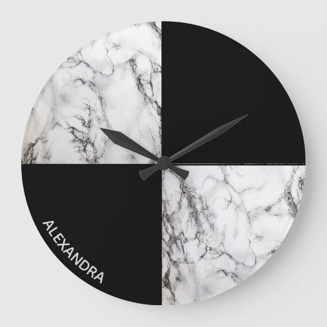 Monogrammed Marble stone Geometric Shapes Large Clock (Front)