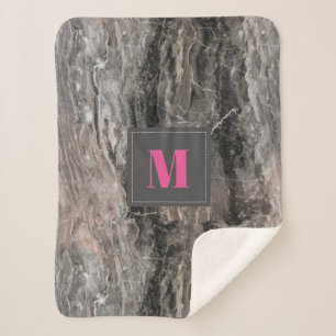 Monogrammed Marble Stone Pattern in Grey Tones Sherpa Blanket
