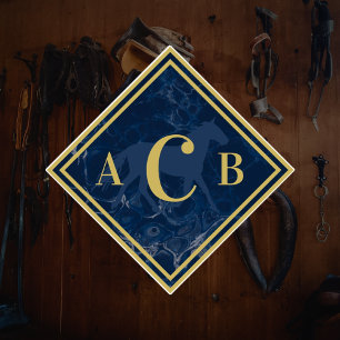 Monogrammed Marbled Navy + Gold Horse Tack Trunk