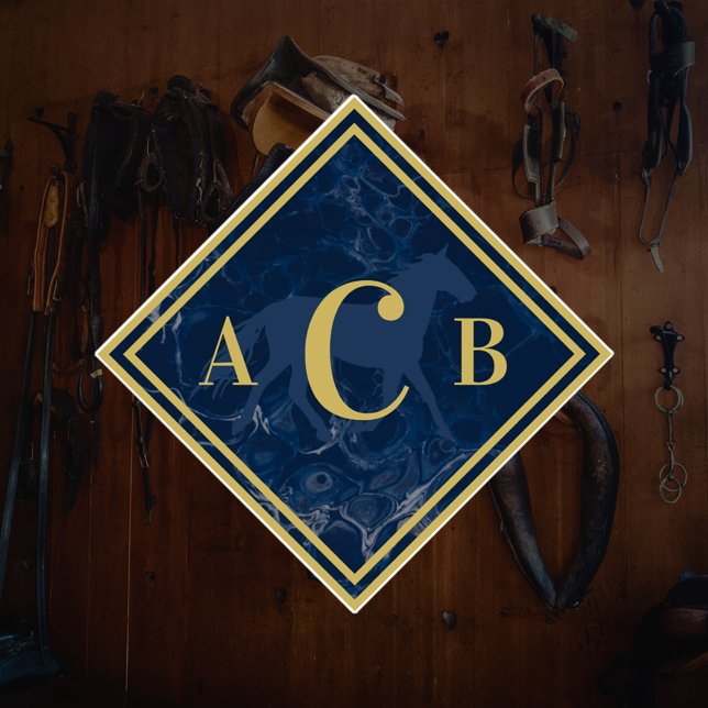 Monogrammed Marbled Navy + Gold Horse Tack Trunk (Creator Uploaded)