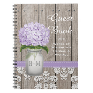 Monogrammed Mason Jar Purple Hydrangea Guest Book