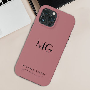 Monogrammed Mauve Minimalist With Name iPhone 13 Pro Max Case
