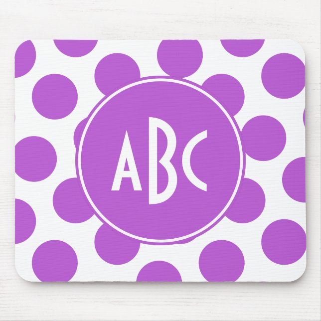 Monogrammed Medium Orchid Polka Dots Mouse Pad (Front)