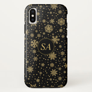 Monogrammed Merry Christmas Golden Snowflakes iPhone X Case