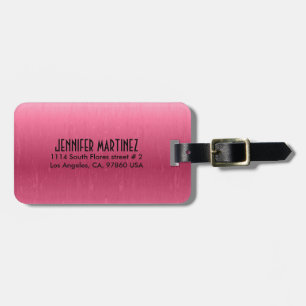 Monogrammed Metallic Pink  Brushed Aluminium Look Luggage Tag
