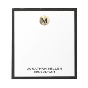 Monogrammed Minimalist Black and Gold Notepad