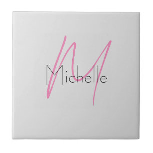 Monogrammed Minimalist Plain Modern Name Ceramic Tile