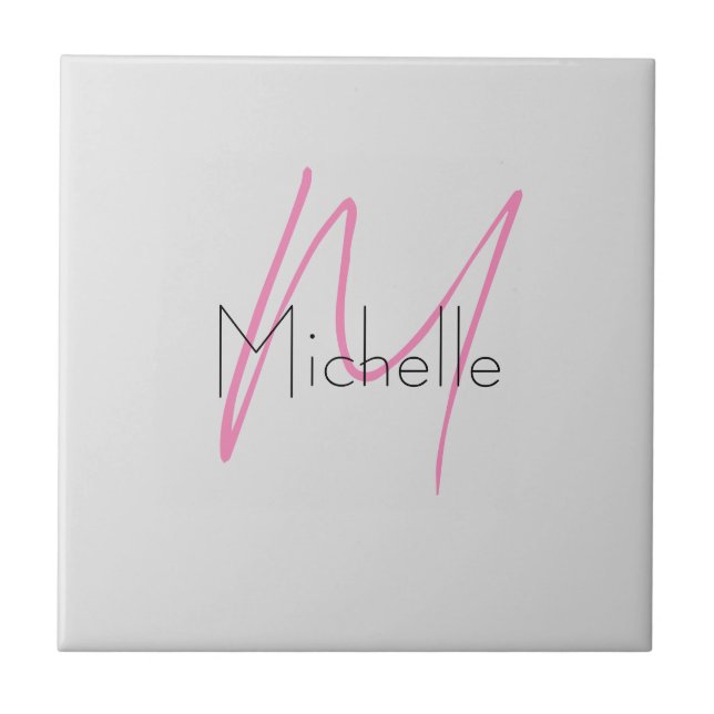 Monogrammed Minimalist Plain Modern Name Ceramic Tile (Front)