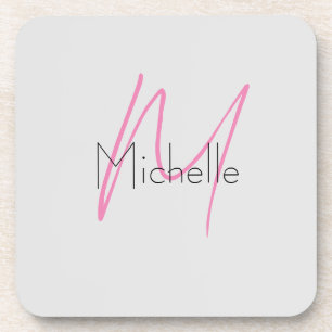 Monogrammed Minimalist Plain Modern Name Coaster