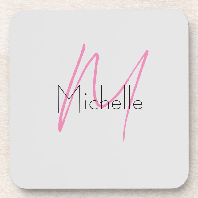Monogrammed Minimalist Plain Modern Name Coaster (Front)