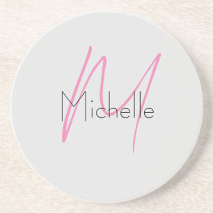 Monogrammed Minimalist Plain Modern Name Coaster