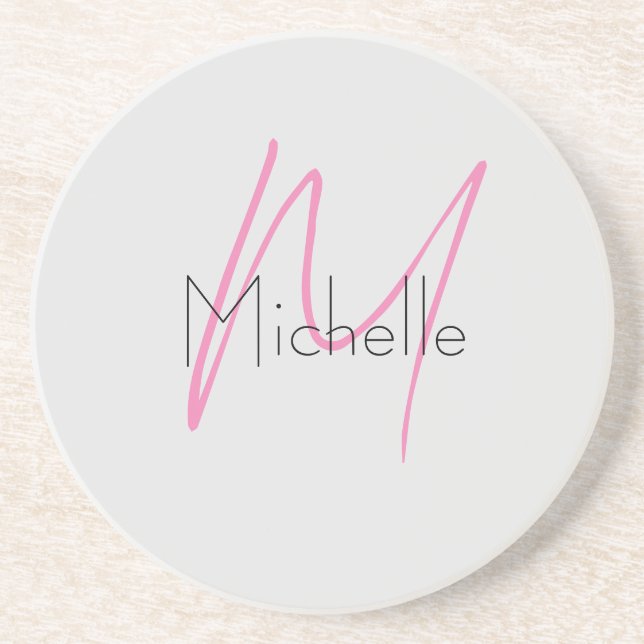Monogrammed Minimalist Plain Modern Name Coaster (Front)