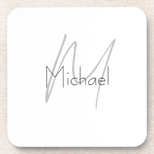 Monogrammed Minimalist Plain Modern Name Coaster