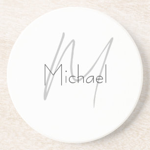 Monogrammed Minimalist Plain Modern Name Coaster