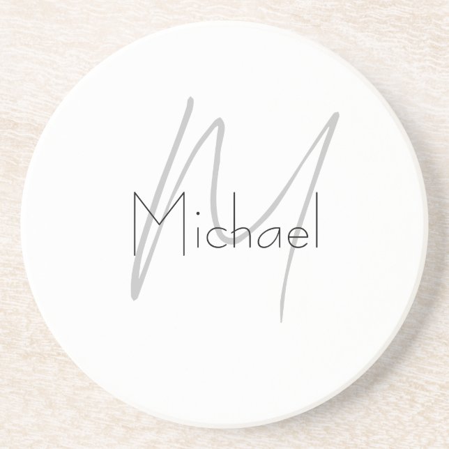 Monogrammed Minimalist Plain Modern Name Coaster (Front)
