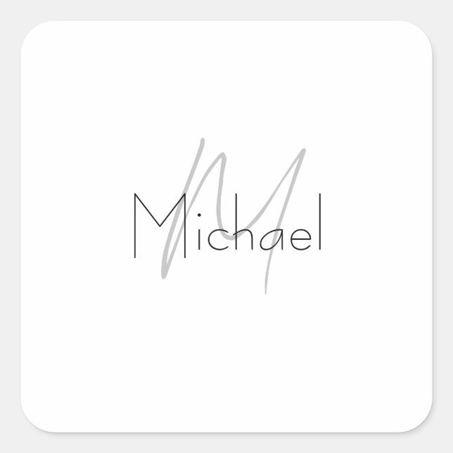 Monogrammed Minimalist Plain Modern Name Square Sticker (Front)