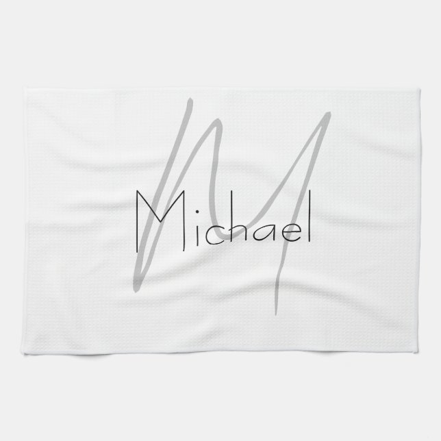 Monogrammed Minimalist Plain Modern Name Tea Towel (Horizontal)