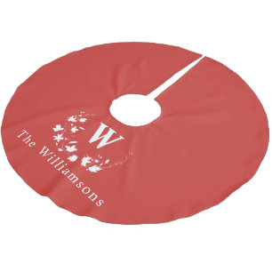 Monogrammed Minimalist Red Floral Wreath Custom Brushed Polyester Tree Skirt