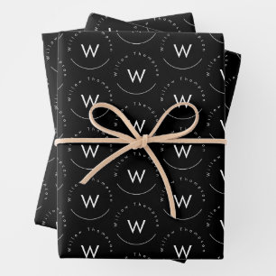 Monogrammed Minimalistic Modern Black Wrapping Paper Sheet
