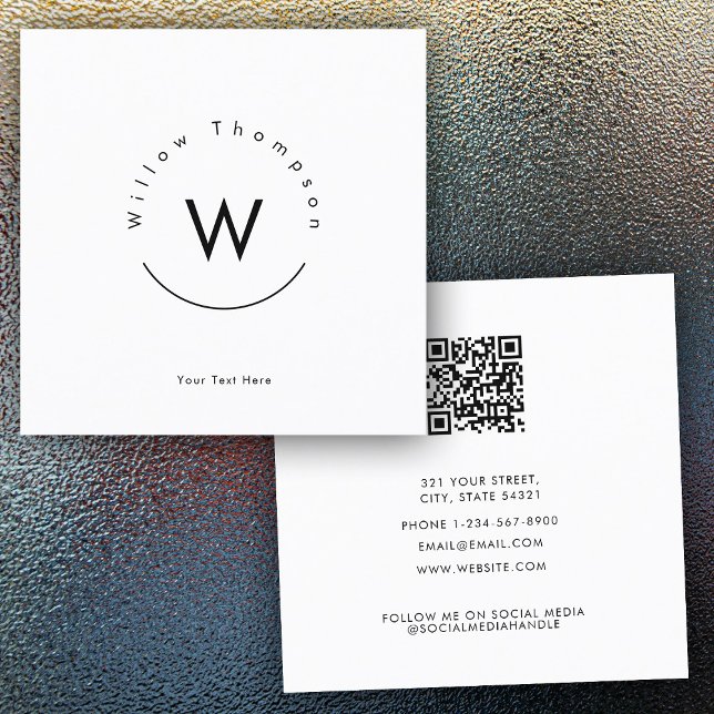 Monogrammed Minimalistic Modern White QR Code Square Business Card (Monogrammed Minimalistic Modern White QR Code Square Business Card)