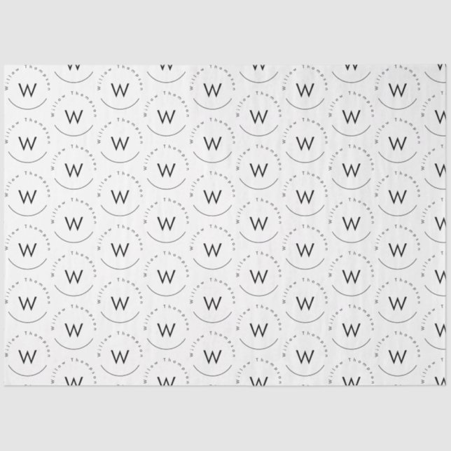 Monogrammed Minimalistic Modern White Tissue Paper (Front)