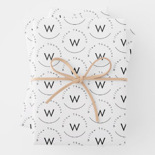 Monogrammed Minimalistic Modern White Wrapping Paper Sheet