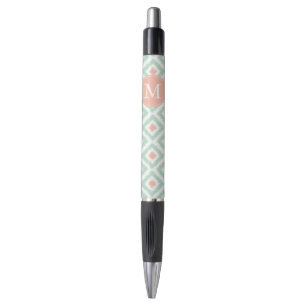 Monogrammed Mint and Coral Diamonds Ikat Pattern