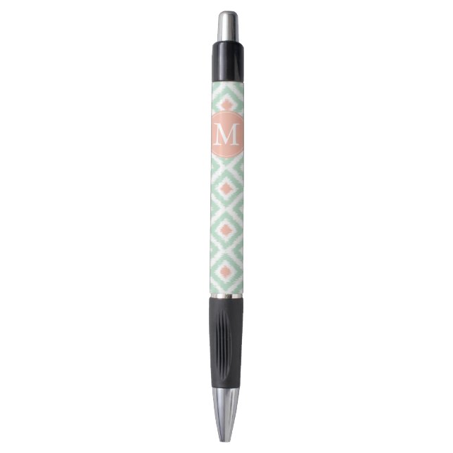 Monogrammed Mint and Coral Diamonds Ikat Pattern (Front Vertical)