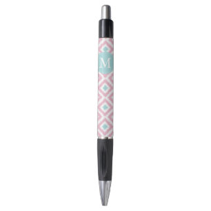 Monogrammed Mint and Pink Ikat Pattern