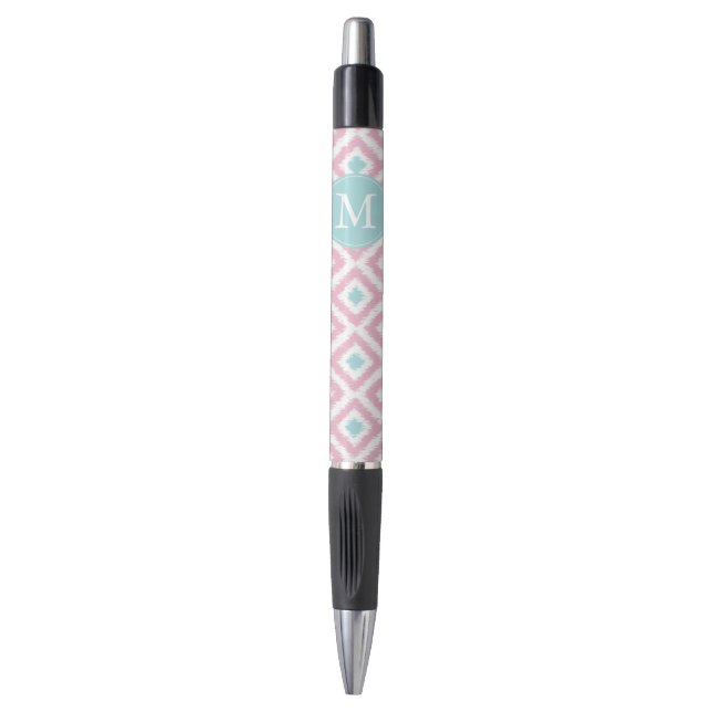 Monogrammed Mint and Pink Ikat Pattern (Front Vertical)