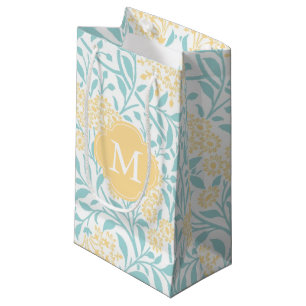 Monogrammed Mint and Yellow Floral Damask Pattern Small Gift Bag