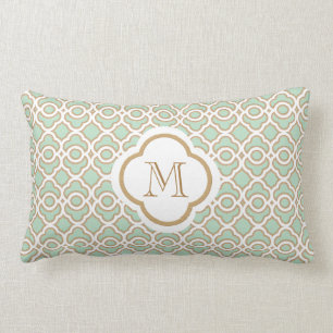 Monogrammed Mint Green and Gold Moroccan Lumbar Cushion