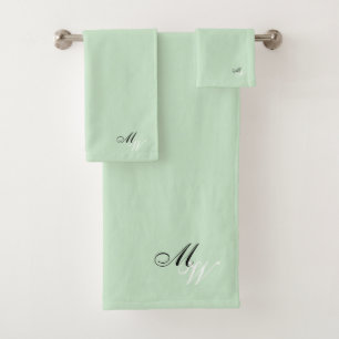 Monogrammed Mint Green Coloured Bath Towel Set
